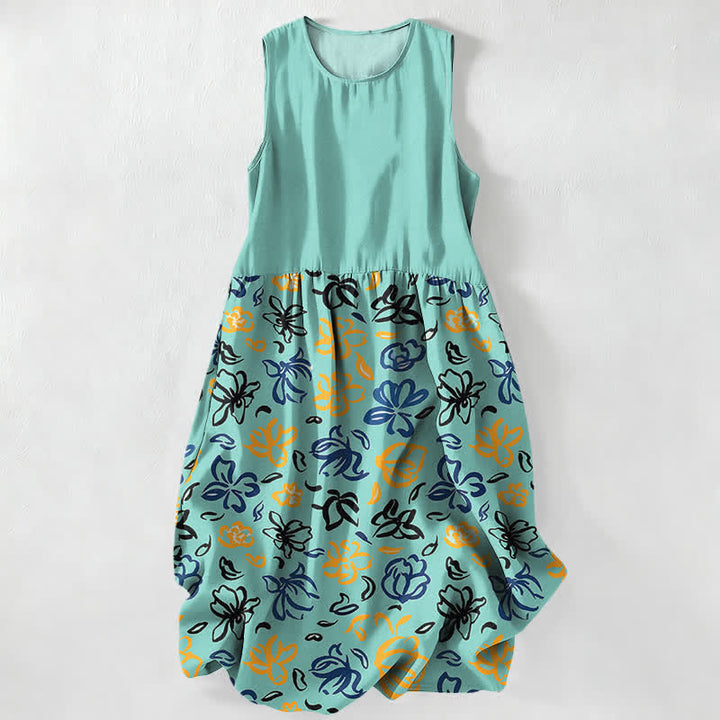 Buddha Stones Lässiges, ärmelloses Midikleid für Damen mit abstraktem Blumenmuster und Taschen - Türkis - US16, UK/AU20, EU48 (3XL) - image 5