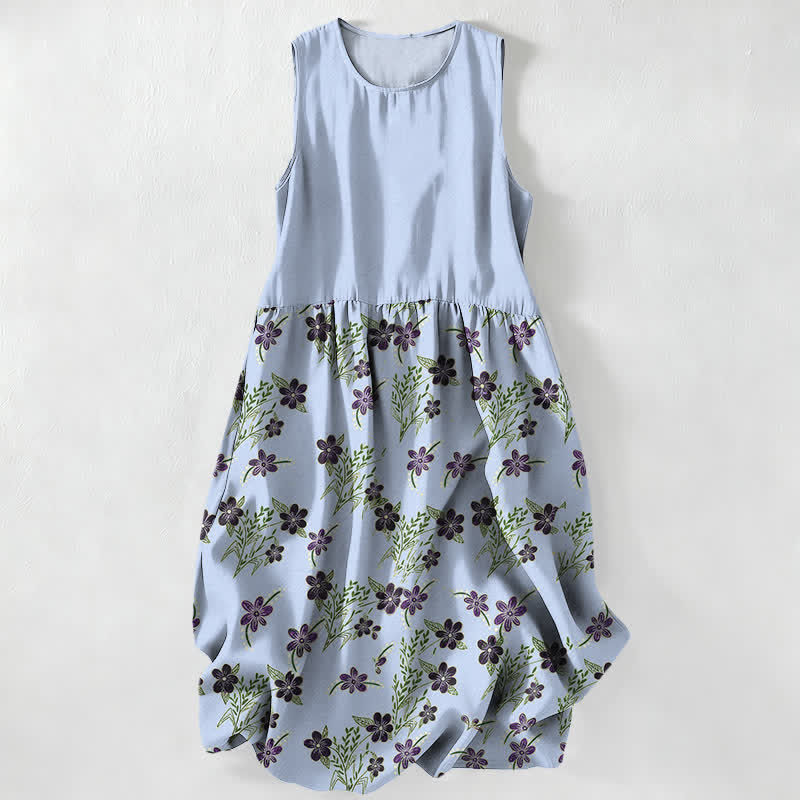 Buddha Stones Lässiges, ärmelloses Midikleid für Damen mit lila Blumenmuster und Taschen - Hellblau - US16, UK/AU20, EU48 (3XL) - image 4