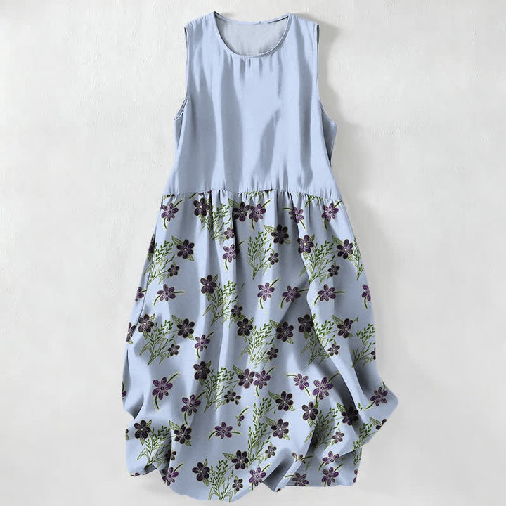 Buddha Stones Lässiges, ärmelloses Midikleid für Damen mit lila Blumenmuster und Taschen - Hellblau - US16, UK/AU20, EU48 (3XL) - image 4