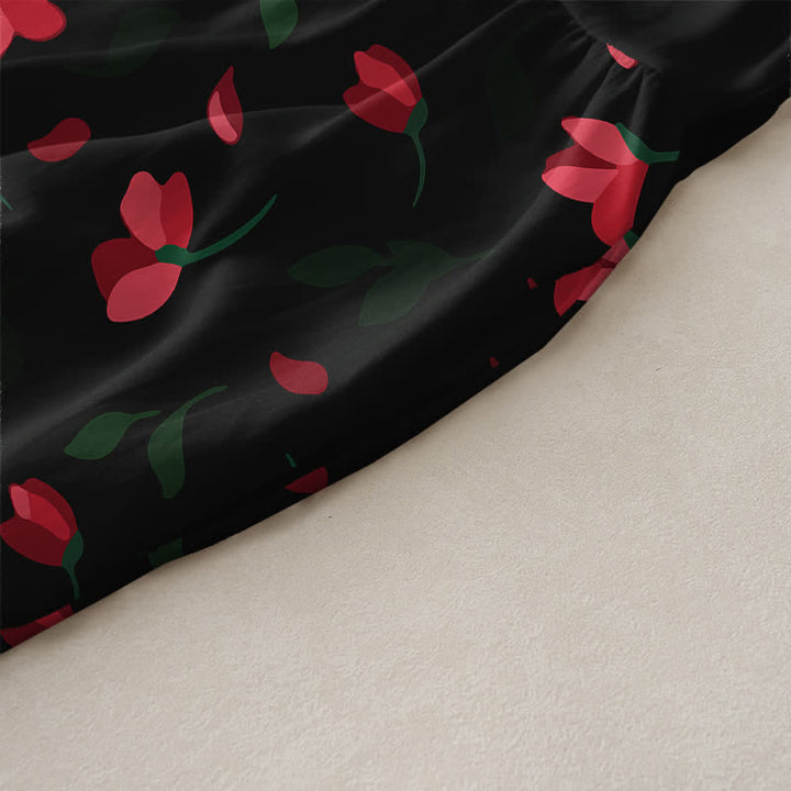 Buddha Stones Lässiges, rotes, ärmelloses Midikleid für Damen mit Blumenrankenmuster und Taschen - image 2