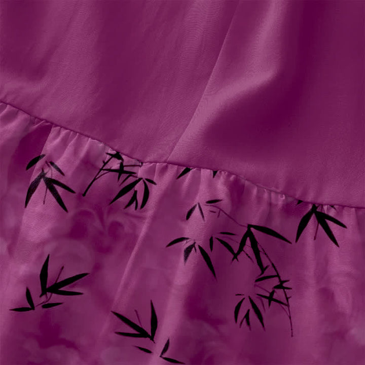 Buddha Stones Lässiges, ärmelloses Sommer-Midikleid für Damen mit Bambusblattmuster und Taschen - image 1