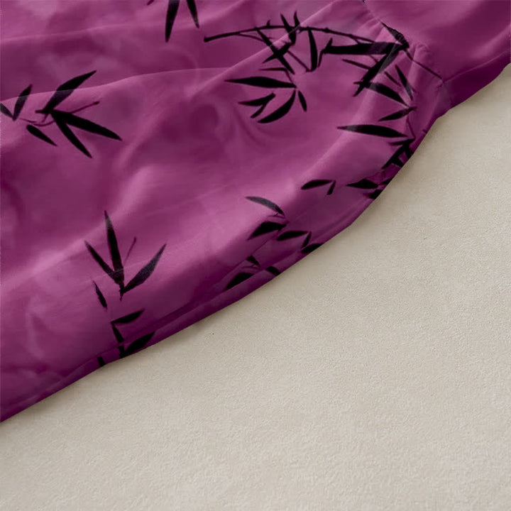 Buddha Stones Lässiges, ärmelloses Sommer-Midikleid für Damen mit Bambusblattmuster und Taschen - image 2