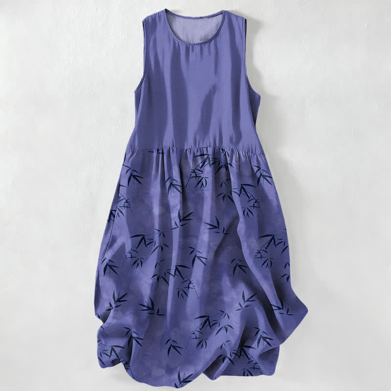 Buddha Stones Lässiges, ärmelloses Sommer-Midikleid für Damen mit Bambusblattmuster und Taschen - Schieferblau - US16, UK/AU20, EU48 (3XL) - image 4