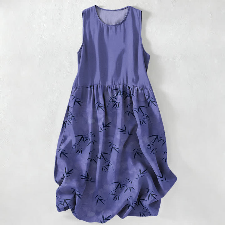 Buddha Stones Lässiges, ärmelloses Sommer-Midikleid für Damen mit Bambusblattmuster und Taschen - Schieferblau - US16, UK/AU20, EU48 (3XL) - image 4