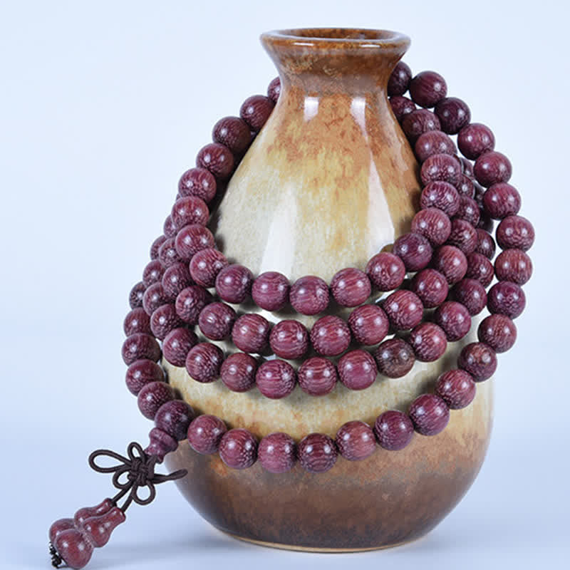 Buddha Stones Mala aus natürlichem Peltogyne-Kürbis mit 108 Perlen - image 1