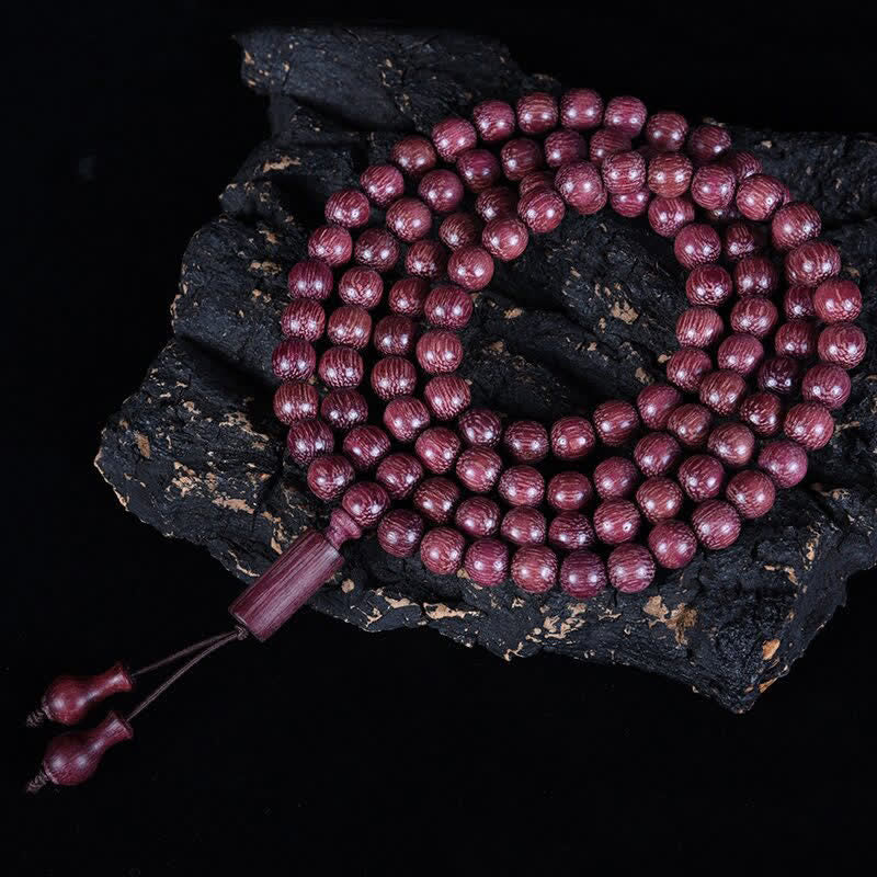 Buddha Stones Mala aus natürlichem Peltogyne-Kürbis mit 108 Perlen - Bambusgelenk - 8 mm - image 12