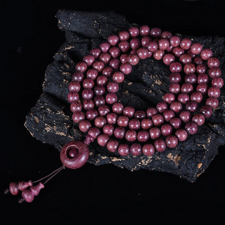 Buddha Stones Mala aus natürlichem Peltogyne-Kürbis mit 108 Perlen - Runde Schnalle - 8 mm - image 15