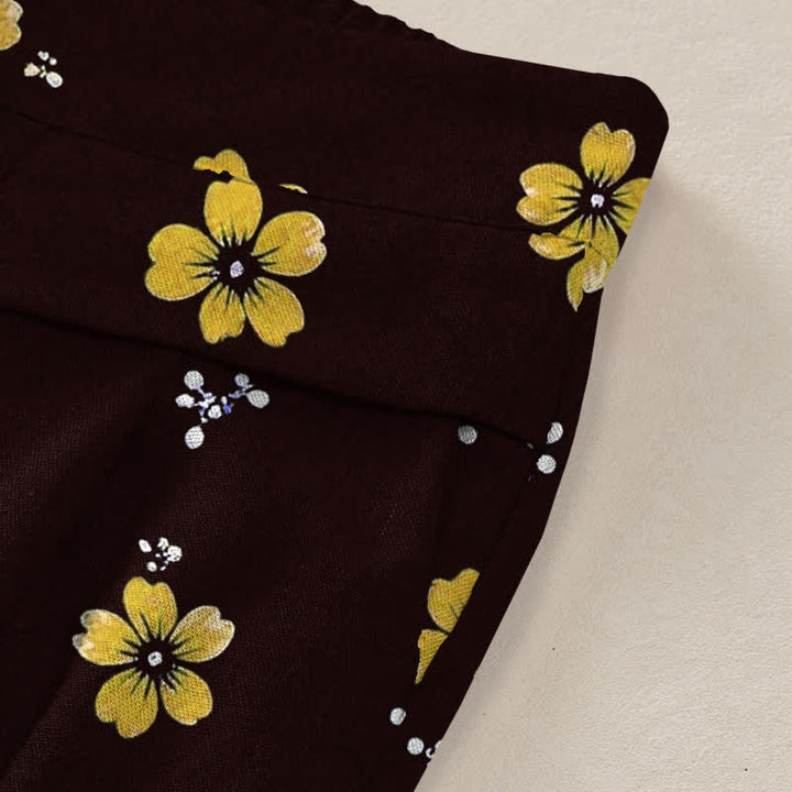 Buddha Stones Baumwoll-Leinen-Hose mit Vintage-Blumenmuster, elastischem Bund, weitem Bein und Taschen - image 2