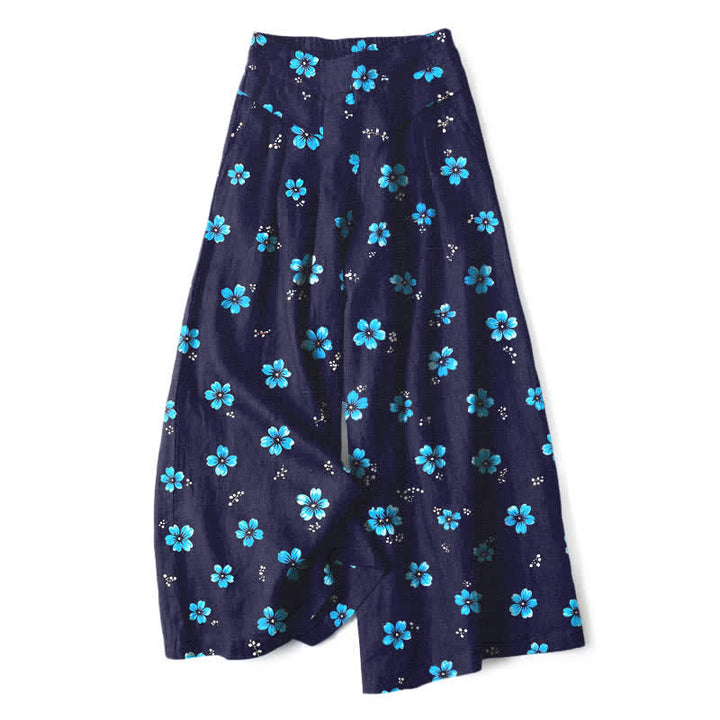 Buddha Stones Baumwoll-Leinen-Hose mit Vintage-Blumenmuster, elastischem Bund, weitem Bein und Taschen - Marine - US16, UK/AU20, EU48 (3XL) - image 4