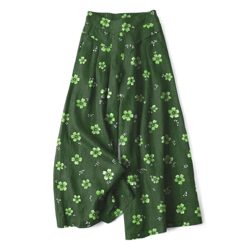 Buddha Stones Baumwoll-Leinen-Hose mit Vintage-Blumenmuster, elastischem Bund, weitem Bein und Taschen - Waldgrün - US16, UK/AU20, EU48 (3XL) - image 6