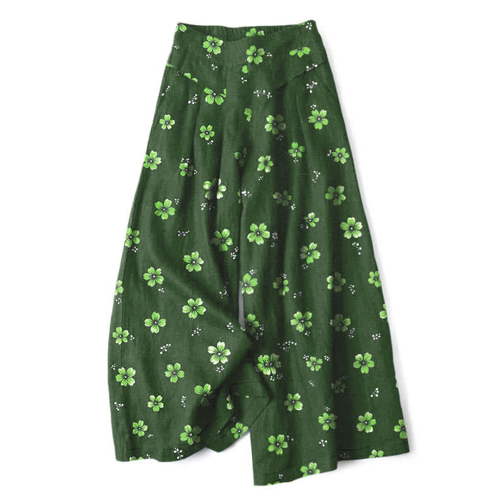 Buddha Stones Baumwoll-Leinen-Hose mit Vintage-Blumenmuster, elastischem Bund, weitem Bein und Taschen - Waldgrün - US16, UK/AU20, EU48 (3XL) - image 6