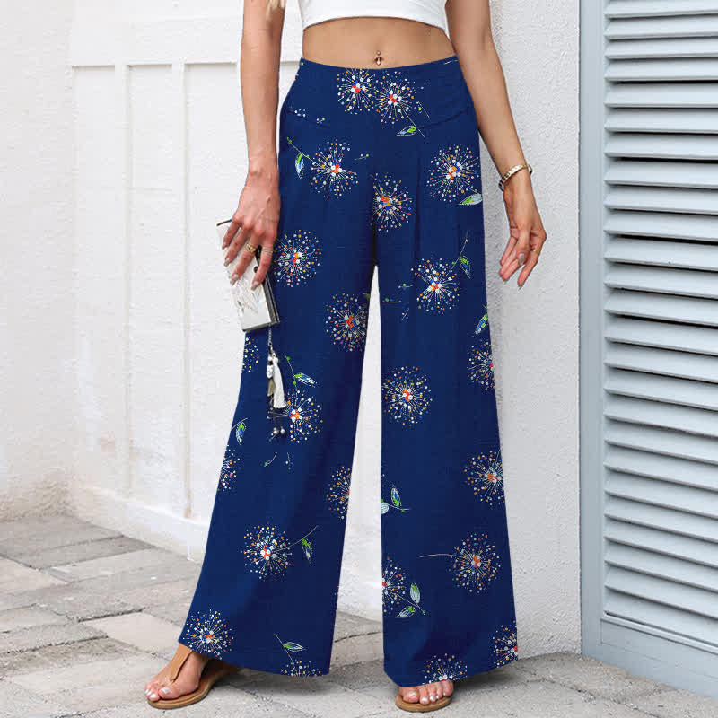 Buddha Stones Baumwoll-Leinen-Hose mit buntem Löwenzahn-Blumenmuster, elastischem Bund, weitem Bein und Taschen - image 5