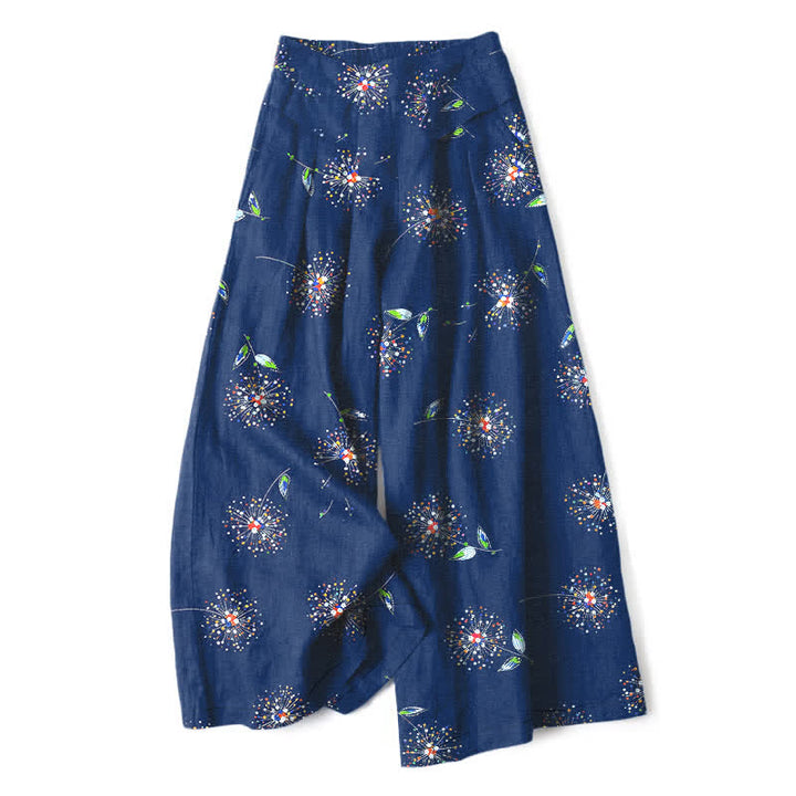 Buddha Stones Baumwoll-Leinen-Hose mit buntem Löwenzahn-Blumenmuster, elastischem Bund, weitem Bein und Taschen - Marine - US16, UK/AU20, EU48 (3XL) - image 4