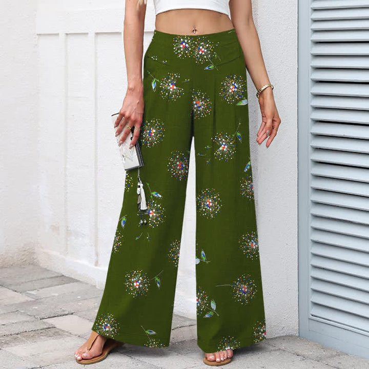 Buddha Stones Baumwoll-Leinen-Hose mit buntem Löwenzahn-Blumenmuster, elastischem Bund, weitem Bein und Taschen - image 7