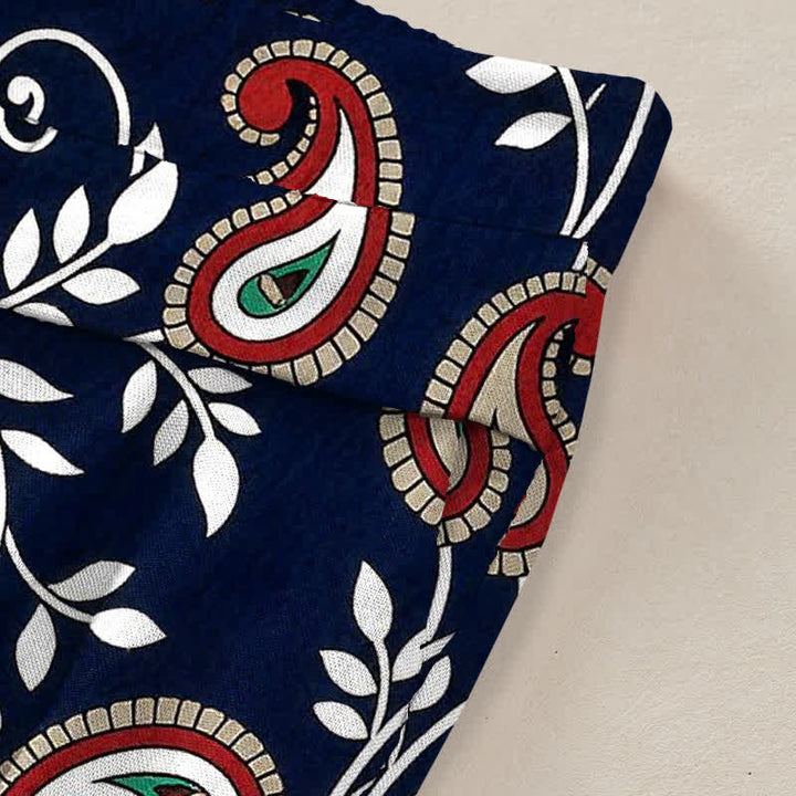 Buddha Stones Damenhose mit weitem Bein, elastischem Bund und Taschen, aus Baumwoll-Leinen-Mischgewebe im Boho-Stil mit Paisley-Muster. - image 2
