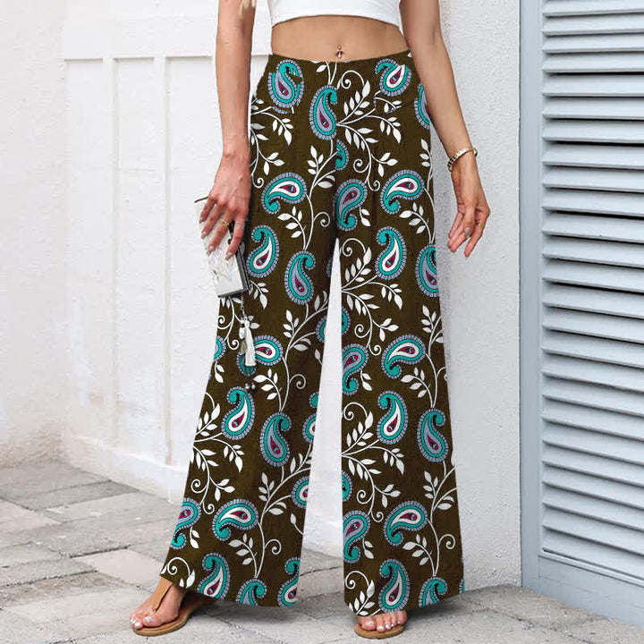 Buddha Stones Damenhose mit weitem Bein, elastischem Bund und Taschen, aus Baumwoll-Leinen-Mischgewebe im Boho-Stil mit Paisley-Muster. - image 5