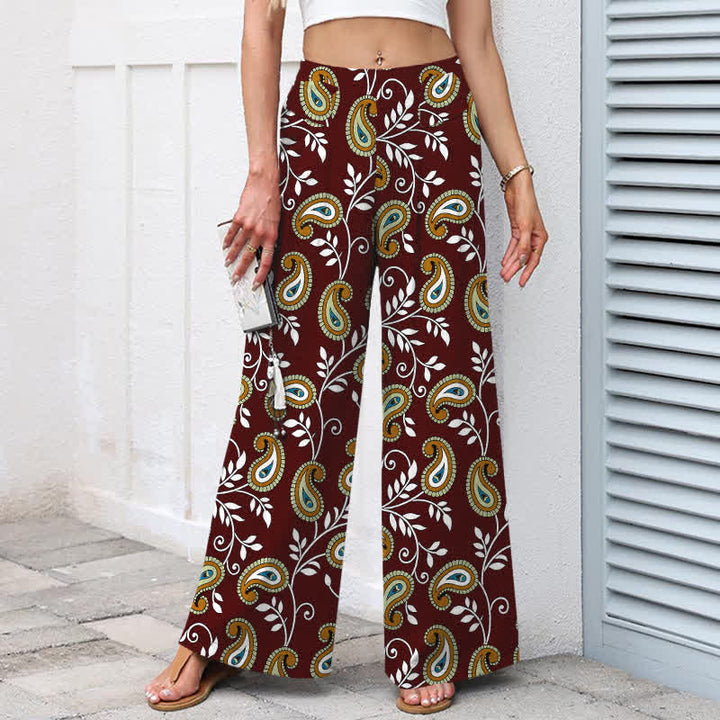 Buddha Stones Damenhose mit weitem Bein, elastischem Bund und Taschen, aus Baumwoll-Leinen-Mischgewebe im Boho-Stil mit Paisley-Muster. - image 7