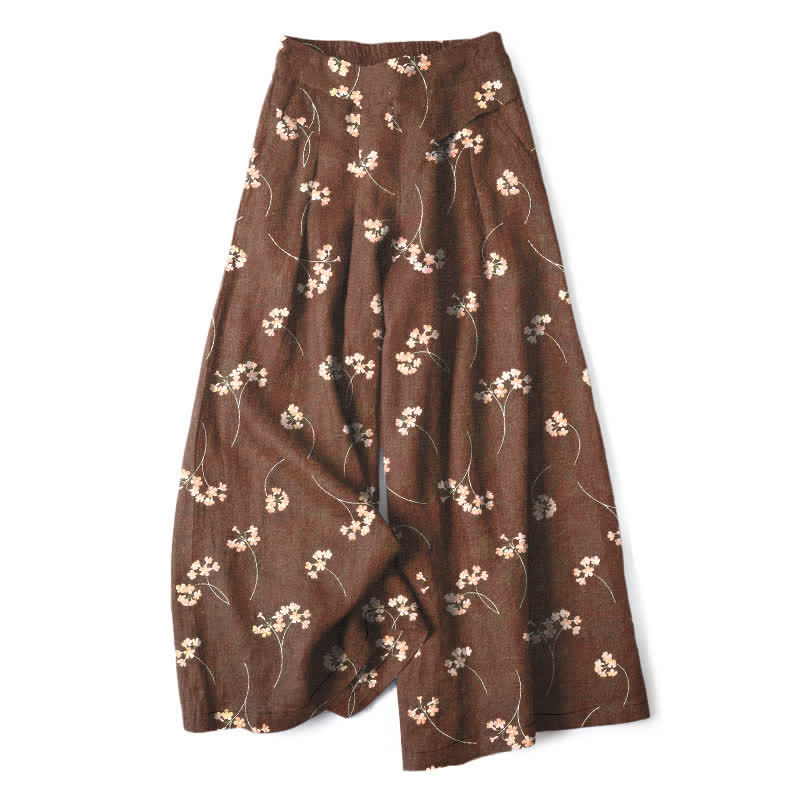 Buddha Stones Damenhose aus Baumwoll-Leinen-Mischgewebe mit floralem Bouquet-Muster, elastischem Bund, weitem Bein und Taschen - Sienna - US16, UK/AU20, EU48 (3XL) - image 0