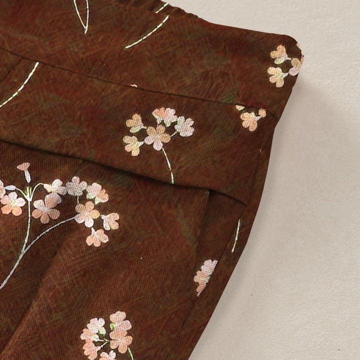 Buddha Stones Damenhose aus Baumwoll-Leinen-Mischgewebe mit floralem Bouquet-Muster, elastischem Bund, weitem Bein und Taschen - image 2