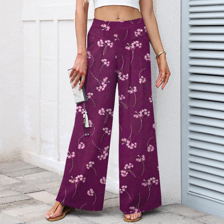 Buddha Stones Damenhose aus Baumwoll-Leinen-Mischgewebe mit floralem Bouquet-Muster, elastischem Bund, weitem Bein und Taschen - image 5