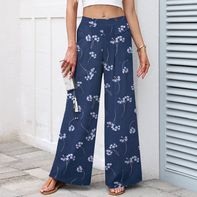 Buddha Stones Damenhose aus Baumwoll-Leinen-Mischgewebe mit floralem Bouquet-Muster, elastischem Bund, weitem Bein und Taschen - image 7
