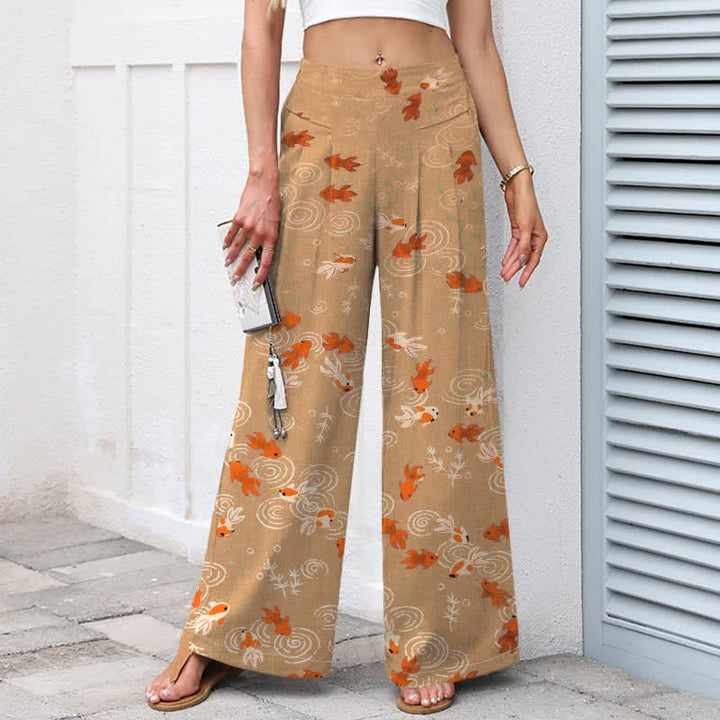 Buddha Stones Damenhose mit Koi-Fischmuster aus Baumwoll-Leinen-Mischgewebe, elastischem Bund, weitem Bein und Taschen - image 7