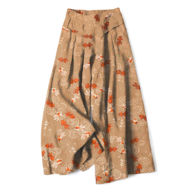 Buddha Stones Damenhose mit Koi-Fischmuster aus Baumwoll-Leinen-Mischgewebe, elastischem Bund, weitem Bein und Taschen - BurlyWood - US16, UK/AU20, EU48 (3XL) - image 6