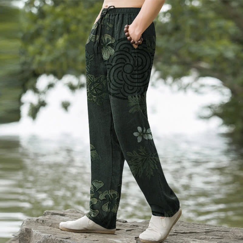 Buddha Stones Herrenhose aus Baumwolle mit Vintage-Blumenmuster, schmal zulaufendem Schnitt und Taschen - image 5