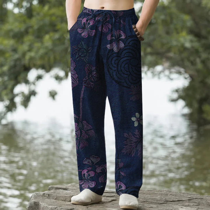 Buddha Stones Herrenhose aus Baumwolle mit Vintage-Blumenmuster, schmal zulaufendem Schnitt und Taschen - Marine - US/ UK/AU50, EU60 (5XL) - image 6