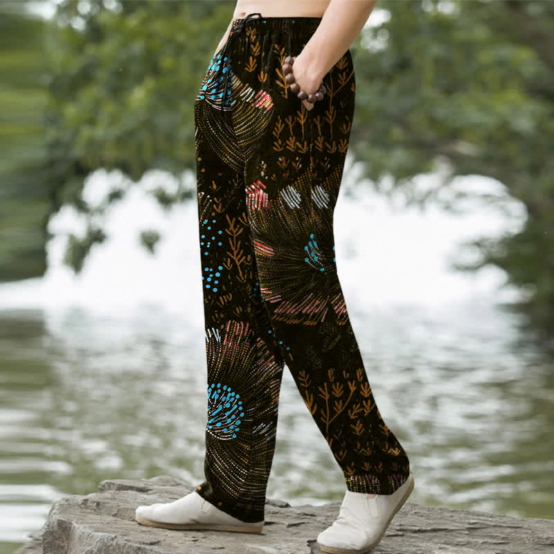 Buddha Stones Herren-Baumwollhose mit floralem Muster, schmal zulaufendem Schnitt und Taschen - image 5