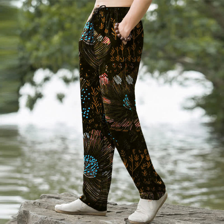 Buddha Stones Herren-Baumwollhose mit floralem Muster, schmal zulaufendem Schnitt und Taschen - image 5