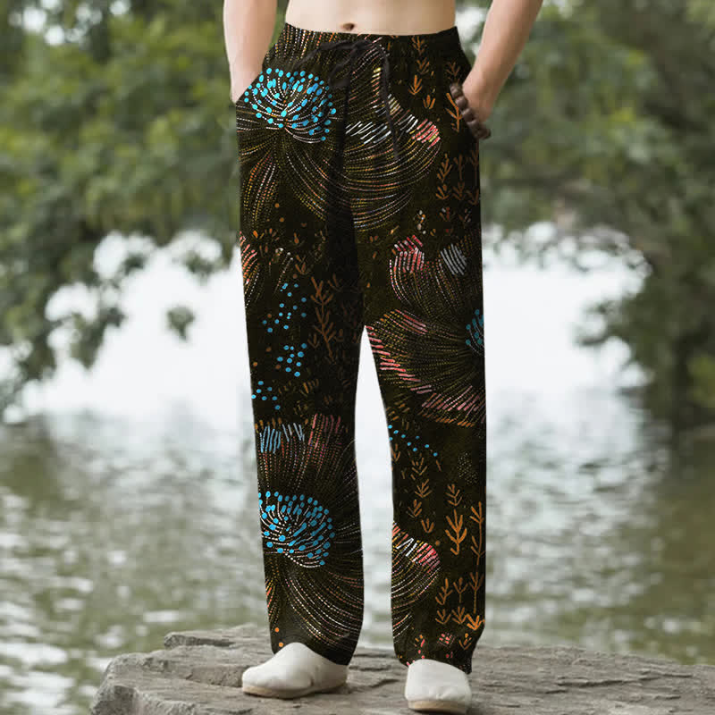 Buddha Stones Herren-Baumwollhose mit floralem Muster, schmal zulaufendem Schnitt und Taschen - Schwarz - US/UK/AU50, EU60 (5XL) - image 4