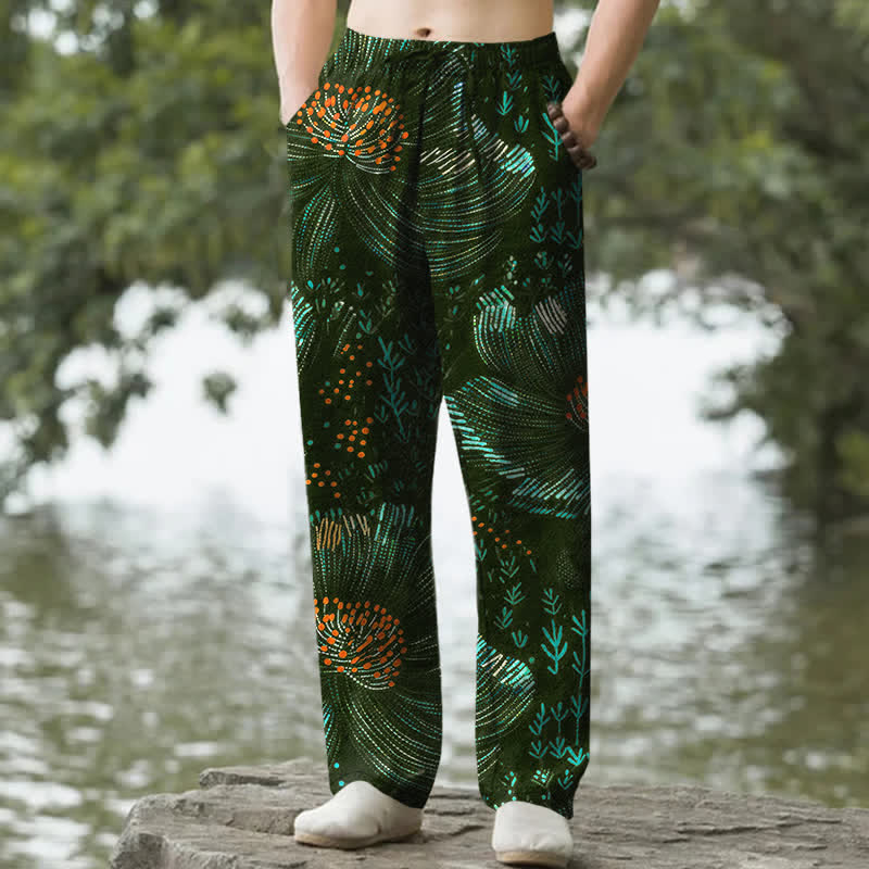 Buddha Stones Herren-Baumwollhose mit floralem Muster, schmal zulaufendem Schnitt und Taschen - Dunkelgrün - US/UK/AU50, EU60 (5XL) - image 6