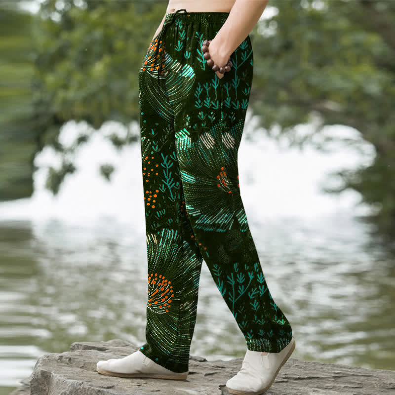 Buddha Stones Herren-Baumwollhose mit floralem Muster, schmal zulaufendem Schnitt und Taschen - image 7