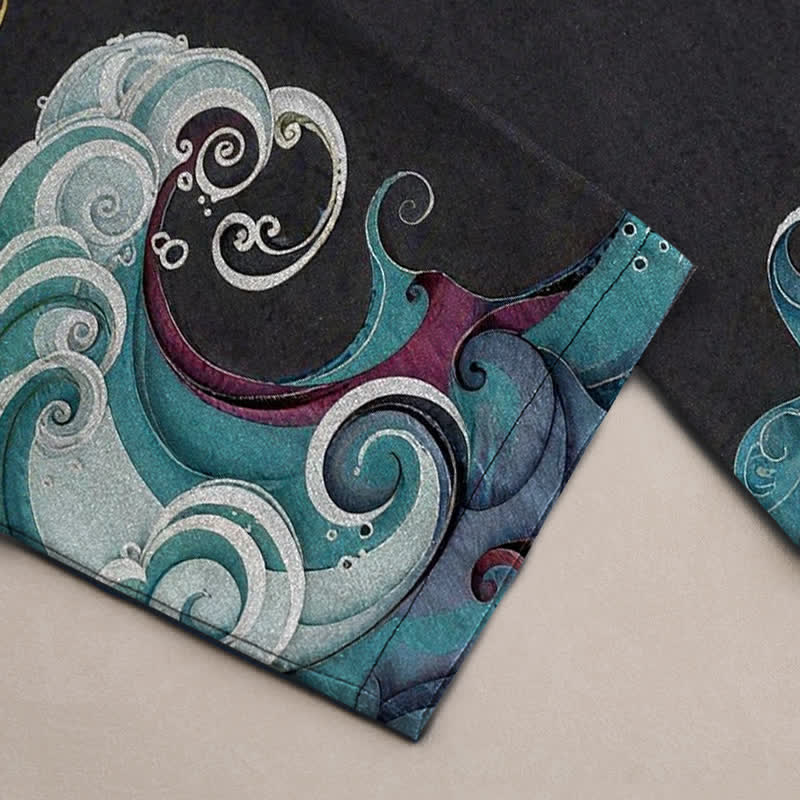 Buddha Stones Herrenhose aus Baumwolle mit Kranich-, Wolken- und Wellenmuster, schmal zulaufend und mit Taschen - image 3