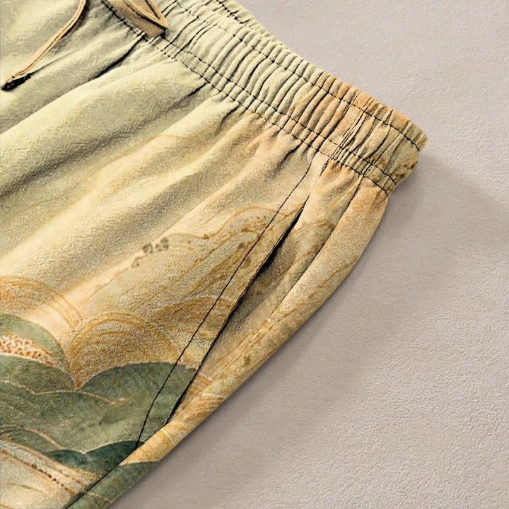 Buddha Stones Herrenhose aus Baumwolle mit floralem Berg- und Flussmuster, schmal zulaufend und mit Taschen - image 2