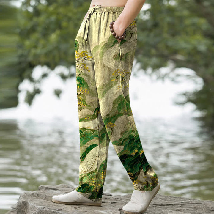 Buddha Stones Herrenhose aus Baumwolle mit floralem Berg- und Flussmuster, schmal zulaufend und mit Taschen - image 7