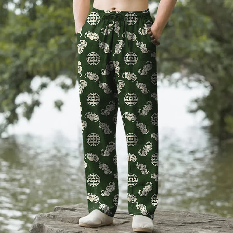 Buddha Stones Baumwollhose für Herren mit langem Bein, schmal zulaufendem Schnitt und Taschen, Wolkenmuster, rundes Emblem, schmal zulaufend - Waldgrün - US/ UK/AU50, EU60 (5XL) - image 4