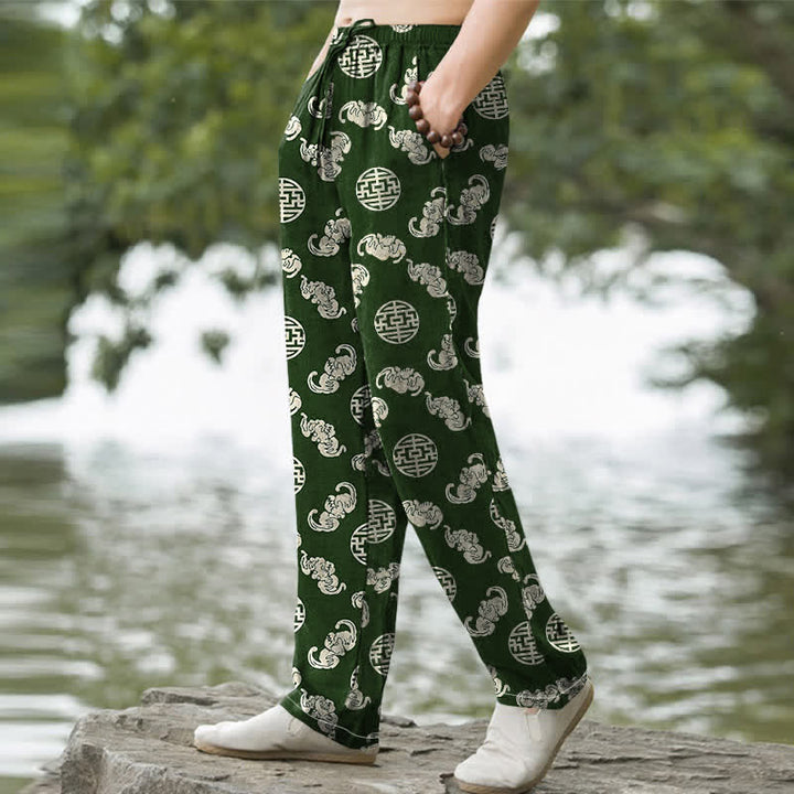 Buddha Stones Baumwollhose für Herren mit langem Bein, schmal zulaufendem Schnitt und Taschen, Wolkenmuster, rundes Emblem, schmal zulaufend - image 5