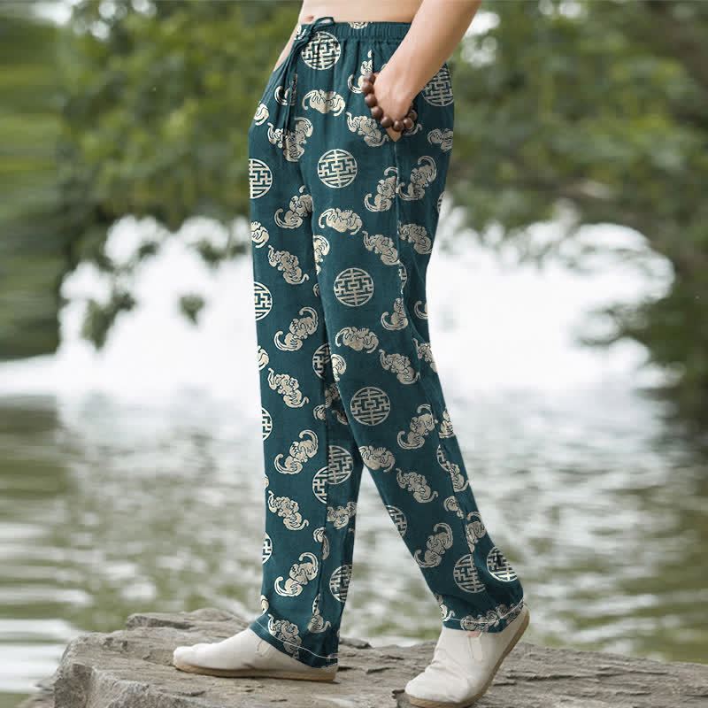 Buddha Stones Baumwollhose für Herren mit langem Bein, schmal zulaufendem Schnitt und Taschen, Wolkenmuster, rundes Emblem, schmal zulaufend - image 7