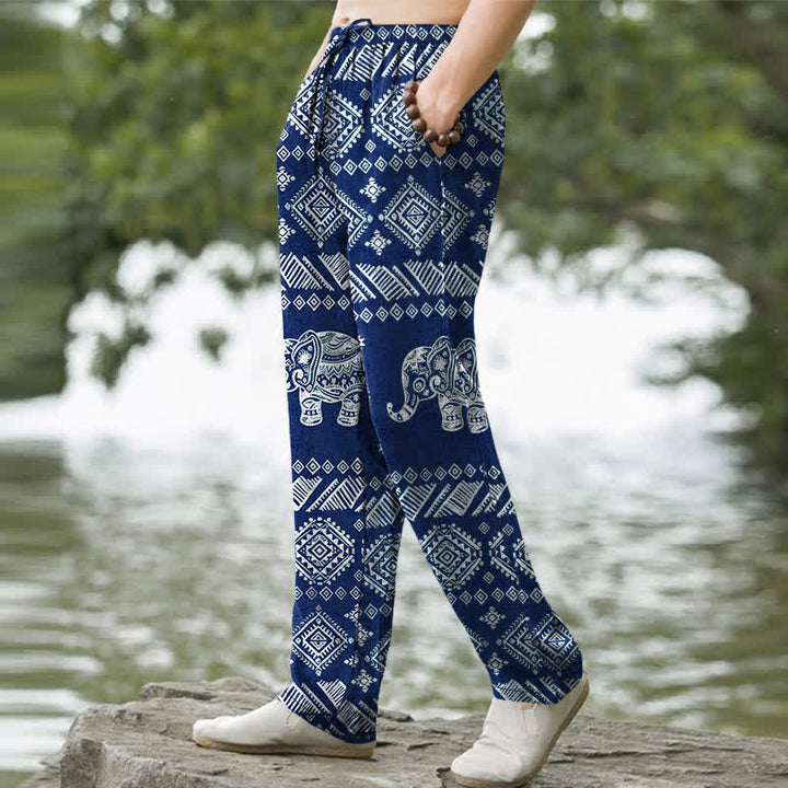 Buddha Stones Herrenhose aus Baumwolle mit Elefantenmuster im Ethno-Stil, schmal zulaufend und mit Taschen - image 5