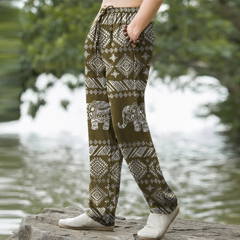 Buddha Stones Herrenhose aus Baumwolle mit Elefantenmuster im Ethno-Stil, schmal zulaufend und mit Taschen - image 7