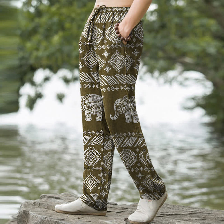 Buddha Stones Herrenhose aus Baumwolle mit Elefantenmuster im Ethno-Stil, schmal zulaufend und mit Taschen - image 7