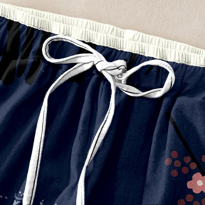 Buddha Stones Reine Baumwolle, elegante Damenhose mit Kranich- und weißem Baummuster, elastischem Bund und Taschen - image 1
