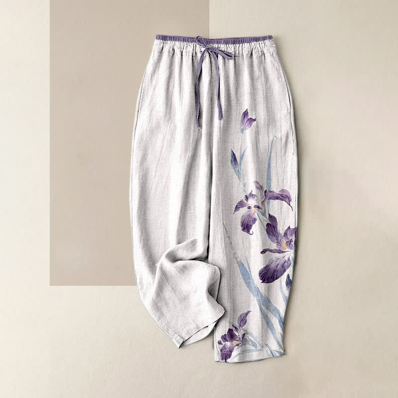 Buddha Stones Reine Baumwolle, elegantes Iris-Muster, elastischer Bund, Taschen für Damen - Weißer Rauch - US16, UK/AU20, EU48 (3XL) - image 0