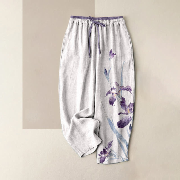 Buddha Stones Reine Baumwolle, elegantes Iris-Muster, elastischer Bund, Taschen für Damen - Weißer Rauch - US16, UK/AU20, EU48 (3XL) - image 0