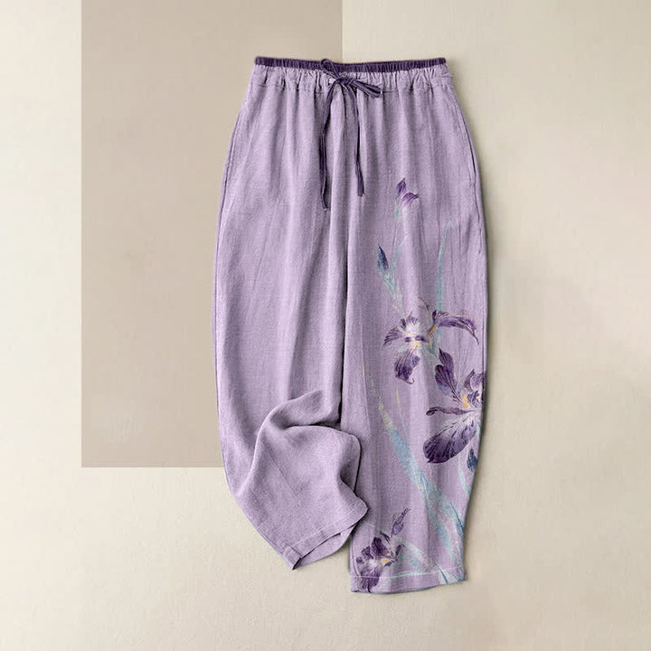 Buddha Stones Reine Baumwolle, elegantes Iris-Muster, elastischer Bund, Taschen für Damen - Lavendel - US16, UK/AU20, EU48 (3XL) - image 3