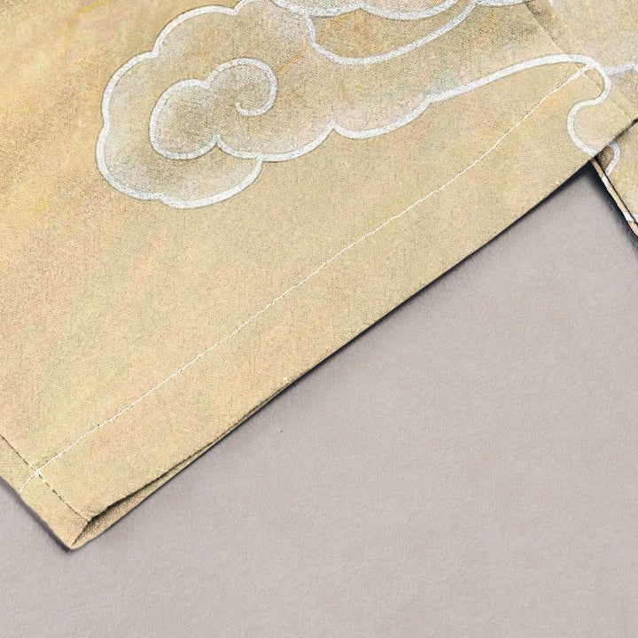 Buddha Stones Damenhose aus reiner Baumwolle mit Wolken- und Vogelmuster, elastischem Bund und Taschen - image 1