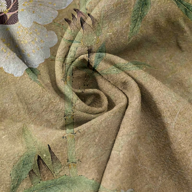 Buddha Stones Weiße Damenhose aus reiner Baumwolle mit Blumen- und Blättermuster, elastischem Bund und Taschen - image 2