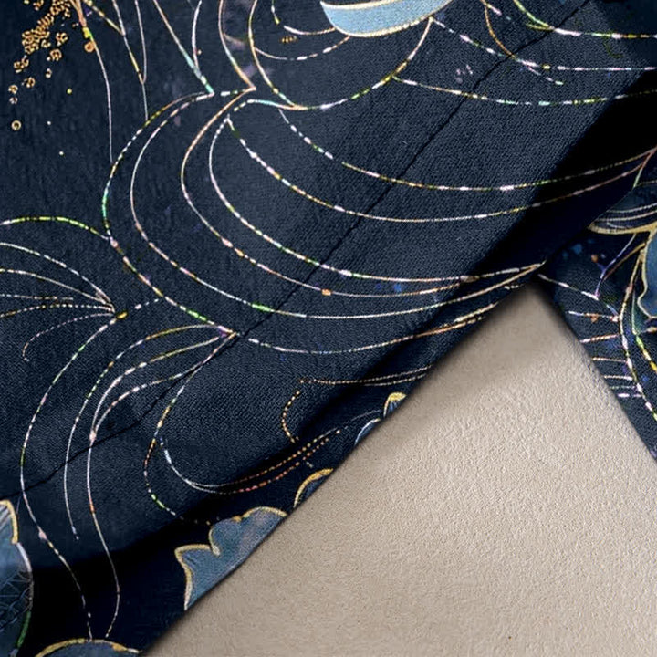 Buddha Stones Damenhose aus reiner Baumwolle mit Koi-Fisch- und Lotusmuster, elastischem Bund und Taschen - image 2